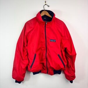 Vintage 1980s Patagonia Red Fleece Lined Nylon Bomber Jacket Made USA Large
